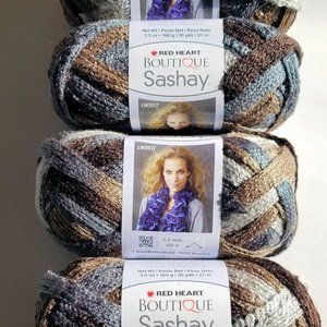 Red Heart Boutique Sashay Yarn Brown Gray Shades Shimmer Lot of 4 Skeins Waltz